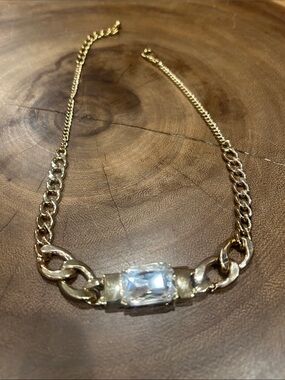 Gold Chain Necklace with Clear Center Stone